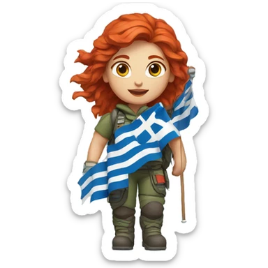 a red hair female on everest with greek flag sticker