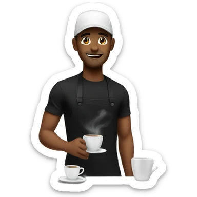 barista making coffee in black apron and black t-shirt in cap sticker