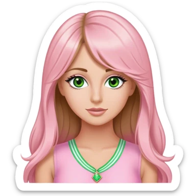 pretty white woman with very long brown hair and green eyes and light pink outfit dressed like sharpay evans sticker