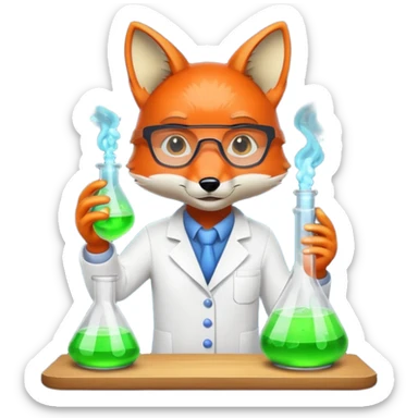fox scientist mixing glowing potion idea sticker