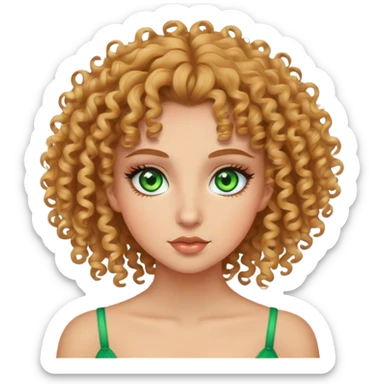 curly haired girl, lightskinned, green eyes, really pretty and long lashes sticker