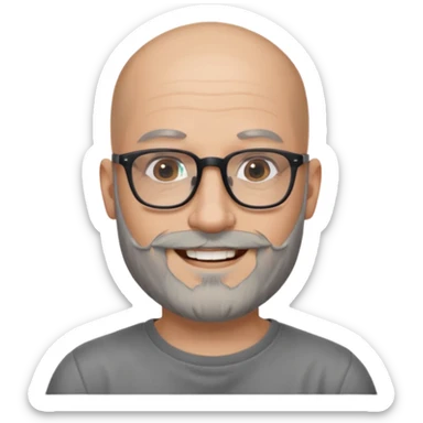 Bald man with salt and pepper beard and rectangle glasses and shoulder tattoos  sticker