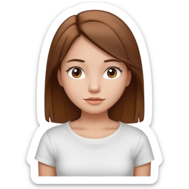 girl with brown straight hair, clean girl, trapless white t-shirt sticker