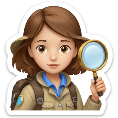 Explorer young girl with backpack and magnifying glass sticker