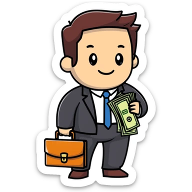 business person with briefcase full of money sticker