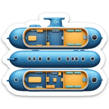submarine floorplan, interior view, showing rooms and compartments, clear layout, top-down perspective, flat simple emoji style sticker