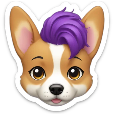 fat corgi and purple hair girl sticker