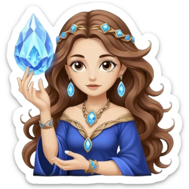 crystal moon mage woman long wavy brown hair tattoos small geode sticker