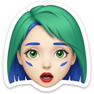 girl with green hair, blue lipstick, surprised expression sticker