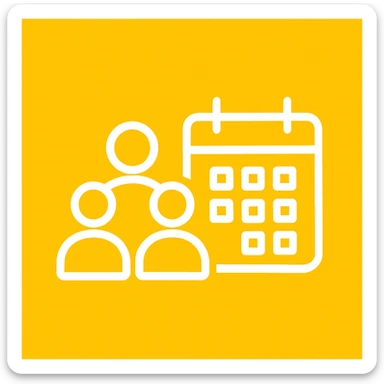 An icon with yellow background, white inner lines, meaning meeting, calendar sticker