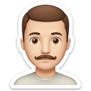 Pale man with short buzz cut brown hair with chin beard and mustache brown eyes sticker