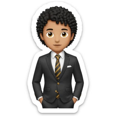 Young man, brown skin, black curly hair, tailored trousers, suit jacket, and tie

 sticker