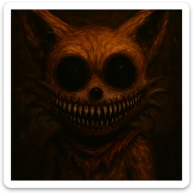 Make the eyes and mouth much scarier and more disturbing, but keep the background and overall picture quality normal. Do not darken the image or use a black background. sticker