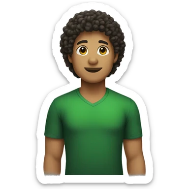 a guy with curly hair in a black shirt and a green triangle on it sticker
