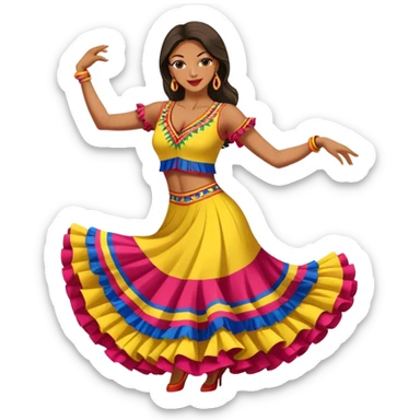 Colombian salsa dancer in colorful dress, dancing with passionate movement, traditional Colombian style sticker