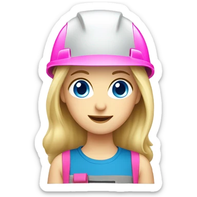 blonde hair blue eyed girl electrician with pink helmet  sticker