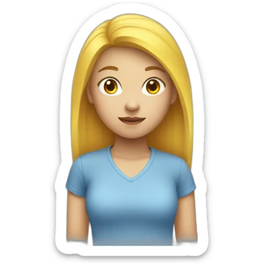 asian girl with yellow hair in a blue shirt sticker