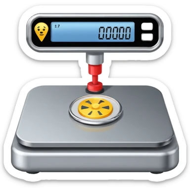 a grey weighing machine sticker