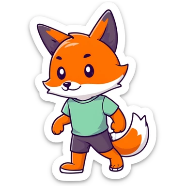 retro 1930s anthropomorphised fox in a t-shirt and shorts walking black and white sticker