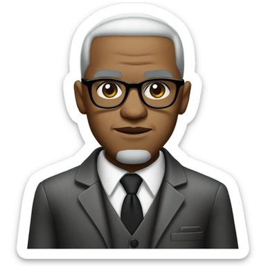 Malcolm x  with small round face and suit and glasses and buzz cut and small black eyes and small gray beard and small black eyes and wrinkled forehead sticker