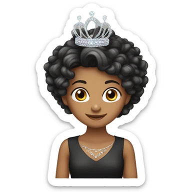 Long curly dark hair birthday tiara light sticker