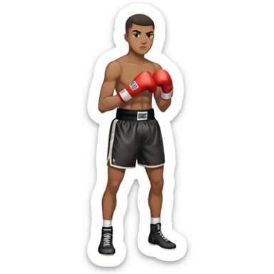 19-year-old lightweight Black male boxer in boxing stance, full body view, lean athletic build, boxing gloves, boxing shorts sticker
