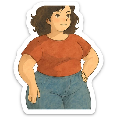 ghibli style soft and artistic illustration of a confident woman with a curvy figure sticker