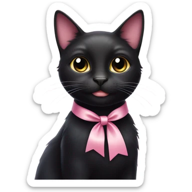 Black cat wearing a pastel pink bow sticker