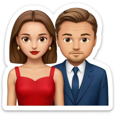 leonardo di caprio and Natalie Portman in a red dress sticker