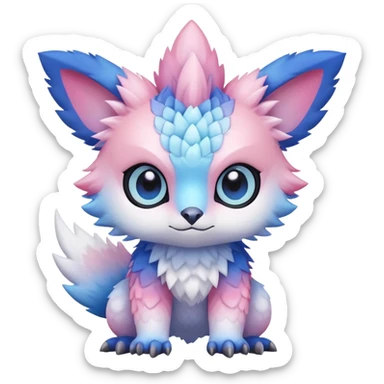 Cute cool kawaii pink-white-blue-gradient fakemon-digimon-Trico-creature sticker