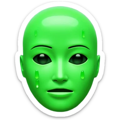 Emoji inspired by The Matrix film, glowing green terminal code forming a face, digital rain backdrop, hacker cyberpunk aesthetic, high contrast black and green, cinematic sci-fi lighting, ultra-sharp 3D. sticker