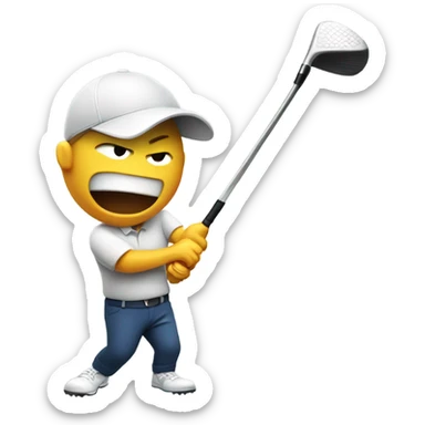 Angry golfer breaking a golf club sticker