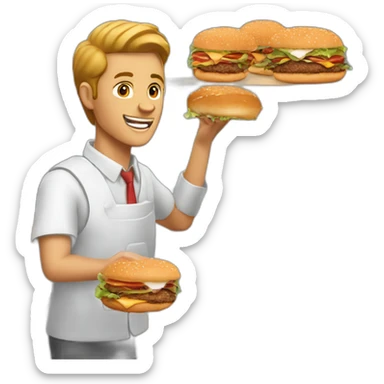 A WHITE KFC EMPLOYEE FLIPING BURGERS sticker