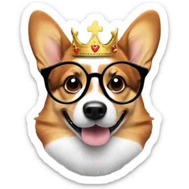 Tri-colored-corgi with round glasses and a crown  sticker