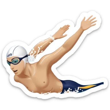 An icon featuring a swimmer in mid-stroke, cutting through the water with a strong, fluid motion. The design includes ripples around the swimmer’s body and a pool lane line in the background, symbolizing speed and technique in swimming. Transparent background highlights the grace sticker