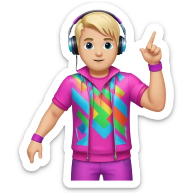 blond big man in colorful dj outfit pointing sideways sticker