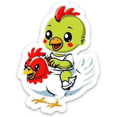 baby zombie riding a chicken, chicken jockey sticker