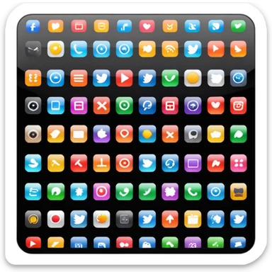 A simple black desktop screen displaying app icons in grid sticker