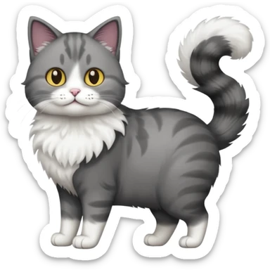 full body half dark grey and half white cat with white front legs sticker