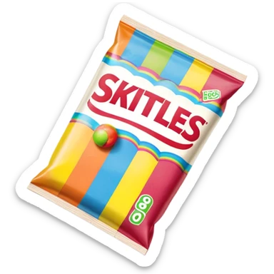 A retro 90s American Skittles package with tape on it, nostalgic design, classic rainbow styling from the 1990s sticker