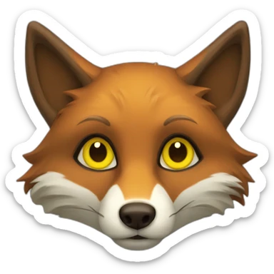 brown fox with yellow eyes and a green dark hood sticker