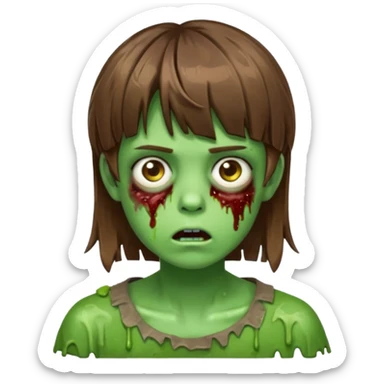zombie slime youthful face, messy brown hair in fringe haircut, closed mouth, without wrinkles sticker
