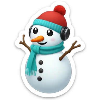 Cute snowman in vr headset, red hat, scarf, full body sticker