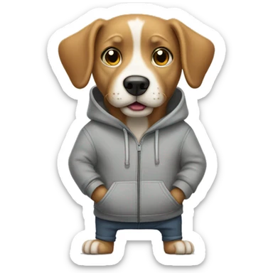 Dog standing wearing a grey hoodie with his hands in his pockets  sticker