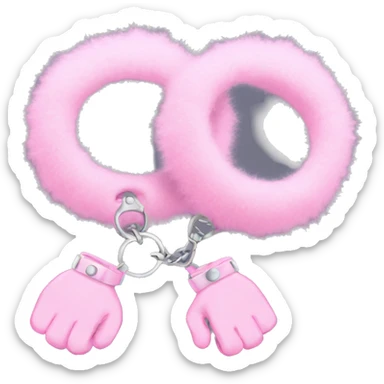 2 Pink fluffy hand cuffs sticker