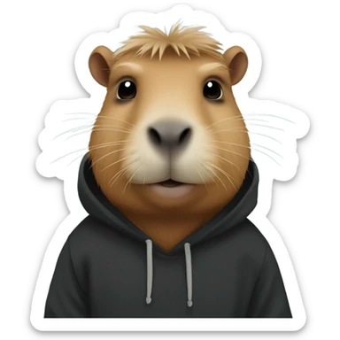 Capybara wearing a black hoodie sticker