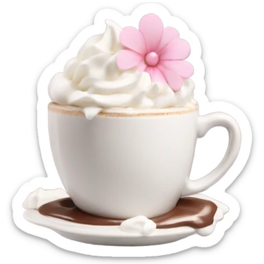 Hot chocolate with pale pink flower and whipped cream sticker