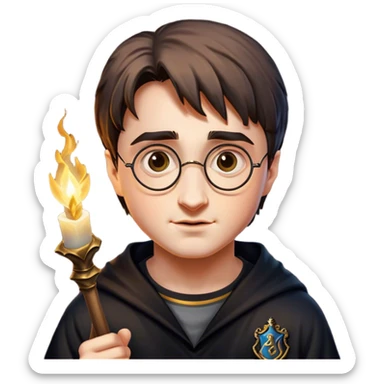Cinematic Realistic Harry Potter Pop Culture Emoji, featuring a mystical, enchanted portrayal inspired by the iconic wizard rendered with lifelike magical details and dynamic lighting. sticker