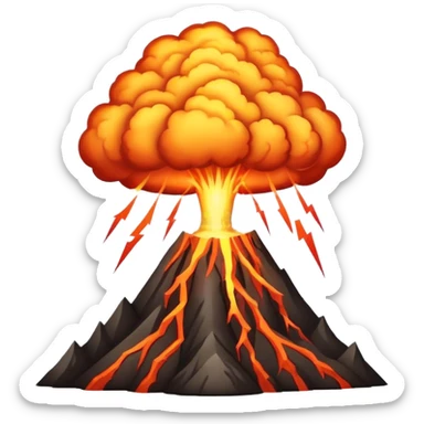A volcano erupting with lightning, striking out of it sticker
