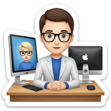 web developer at desk with monitor sticker